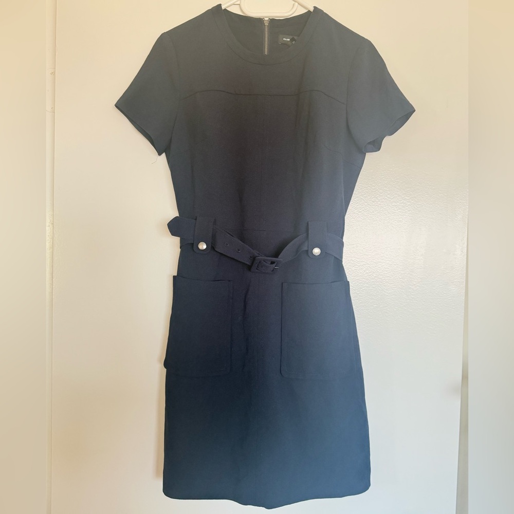 Club Monaco Navy Short-Sleeve Midi Dress with Belt